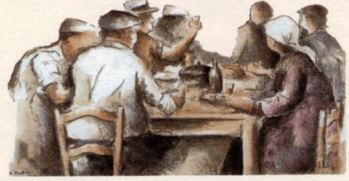 Tableau représentant une dégustations autour d'une table.